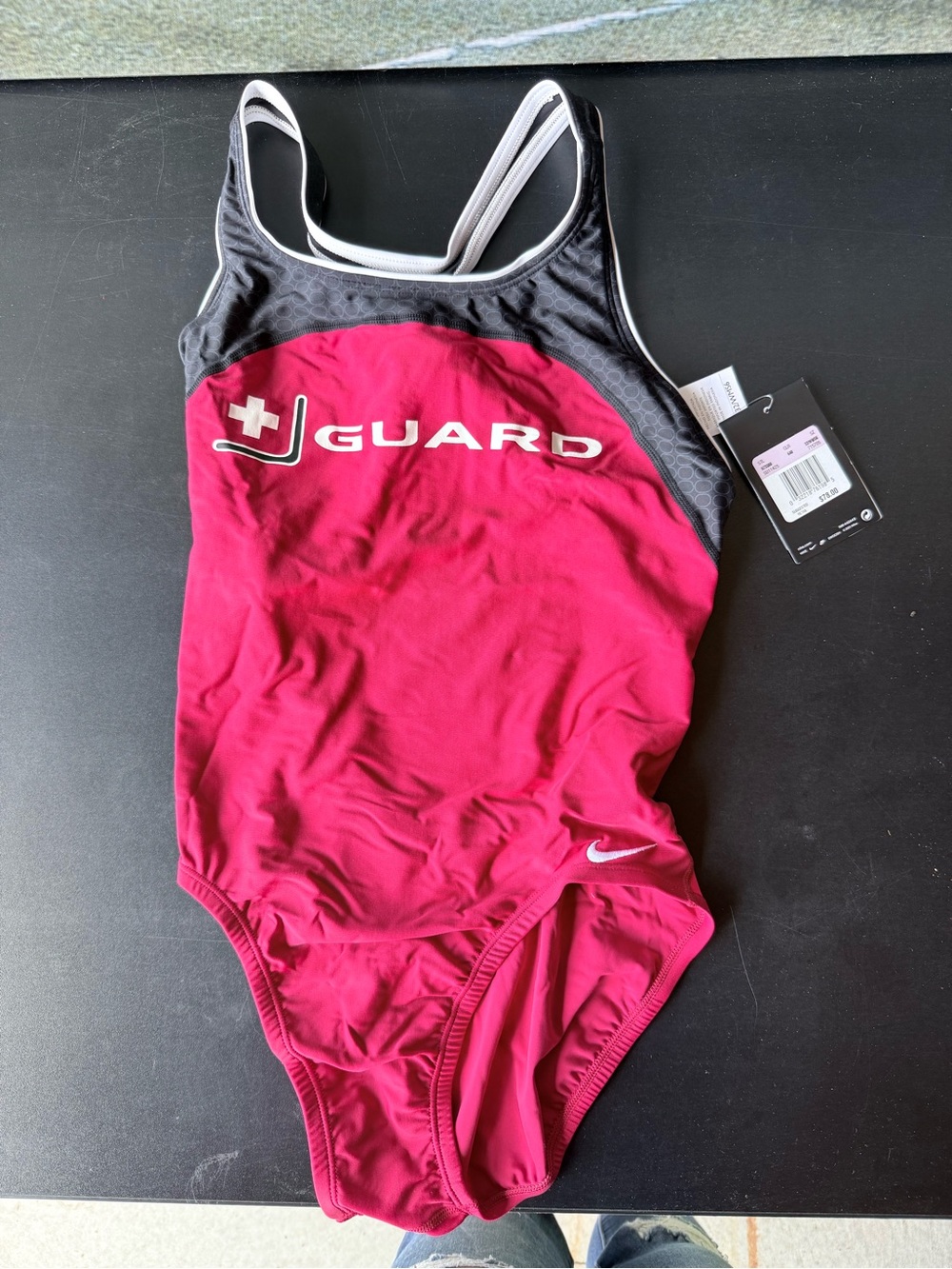 Nike Women's Lifeguard One-Piece Swimsuit in Hot Pink and Dark Gray